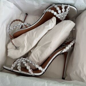 Aquazzura Tequila 105 Silver Heeled Sandal